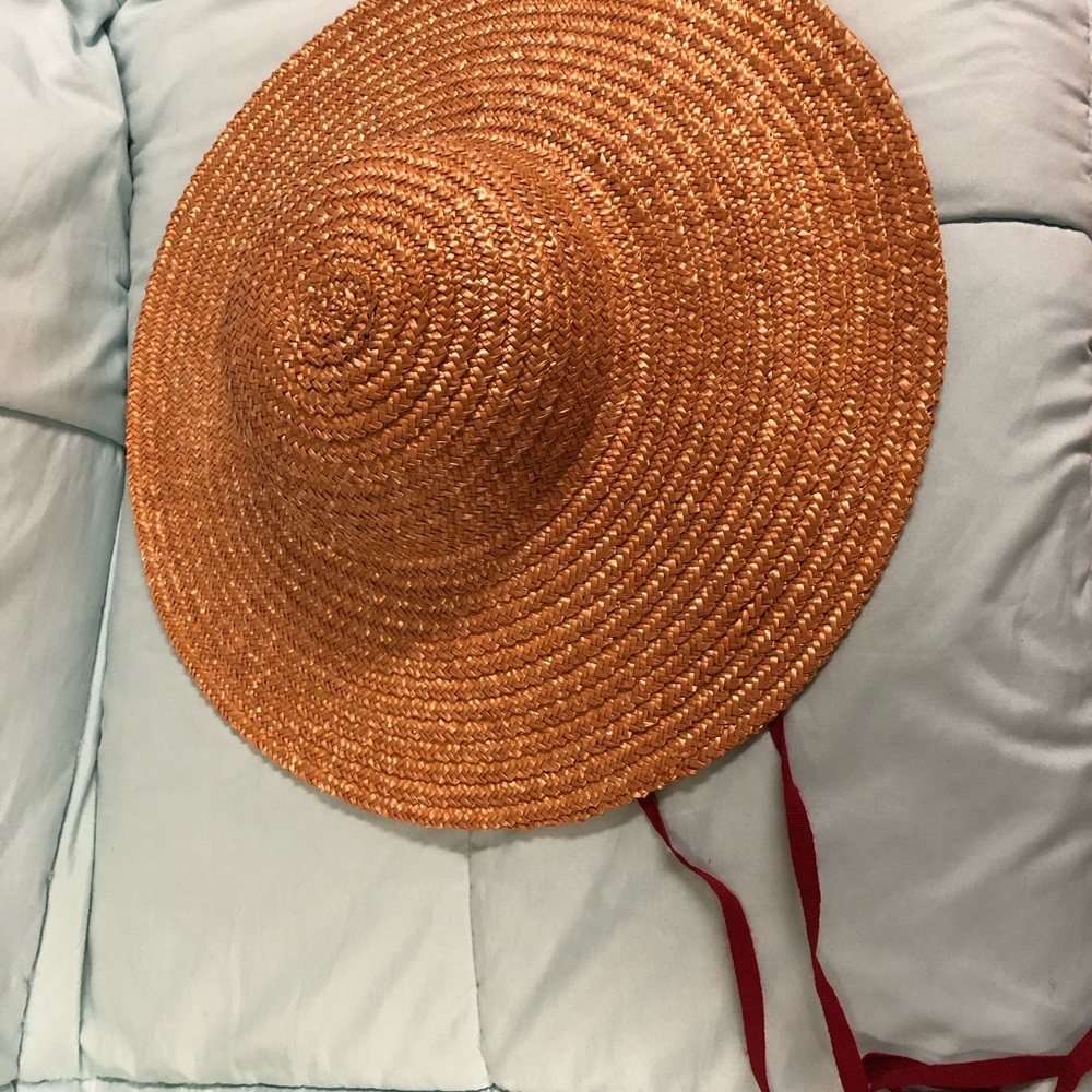 Barneys New York Straw Hat with red grosgrain tie. NWOT